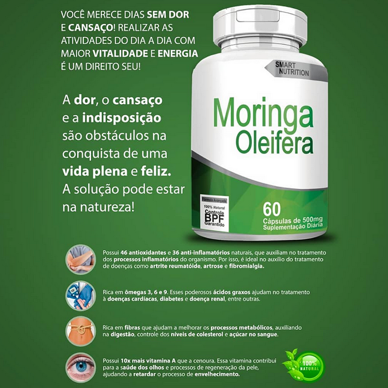 Moringa Oleifera 500 mg – 60 Cápsulas – Antioxidante, Energia e Bem-Estar Natural
