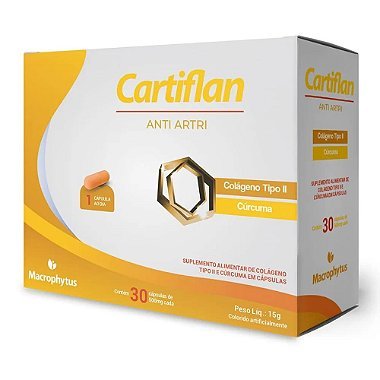 Cartiflan Anti‑Artri 500 mg – 30 Cápsulas – Cúrcuma + Colágeno Tipo II para Conforto Articular — produto Mille Grani (imagem