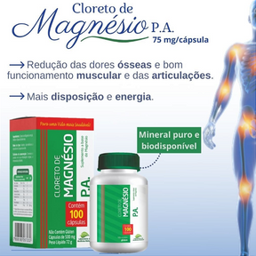 Cloreto de Magnésio P.A. 500 mg – 100 Cápsulas – Equilíbrio Muscular e Vitalidade