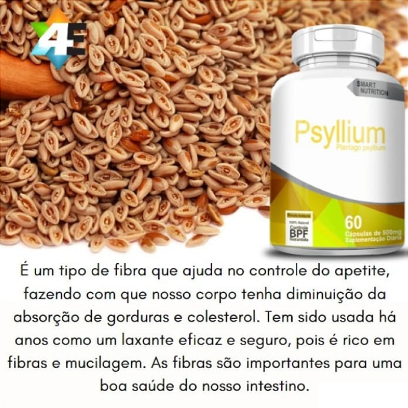 Psyllium 500 mg – 60 Cápsulas – Saúde Digestiva, Saciedade e Equilíbrio Natural