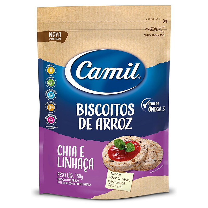 Biscoitos de Arroz Chia e Linhaça 150g - Camil