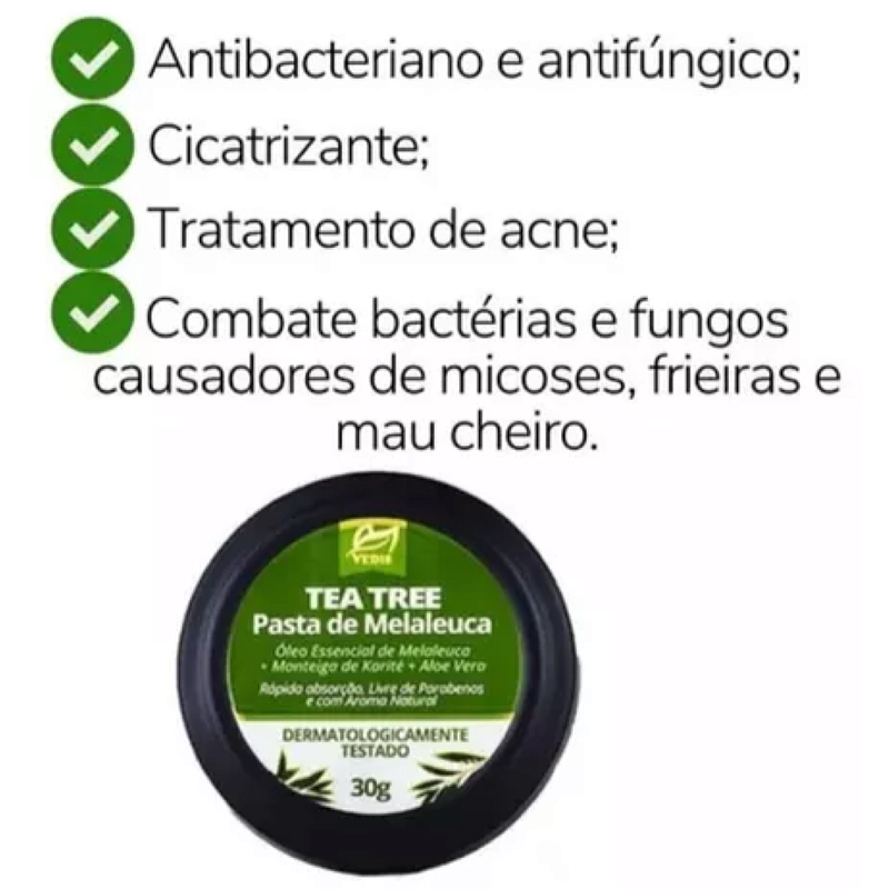 Tea Tree Pasta de Melaleuca 30g - Vedis | Antisséptico Natural e Cuidados para a Pele