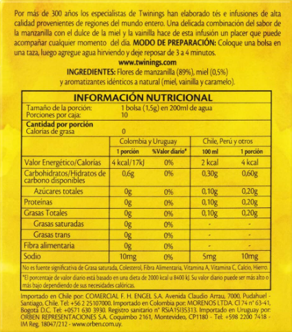 Chá Camomila, Mel e Baunilha 15g - Twinings | Um Toque de Doçura e Tradição em Cada Xícara!