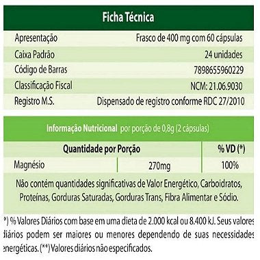 Magnésio Dimalato 400 mg – 60 Cápsulas – Energia, Relaxamento Muscular e Saúde Integral