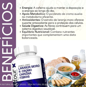 Laranja Moro + Cromo + Cafeína + Fibras 500 mg – 60 Cápsulas – Energia, Metabolismo e Saciedade