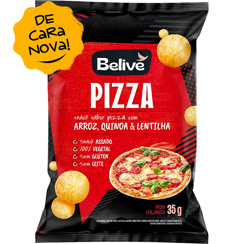 Snack de Arroz, Quinoa e Lentilha Sabor Pizza 35g – Crocante e Nutritivo | Belive
