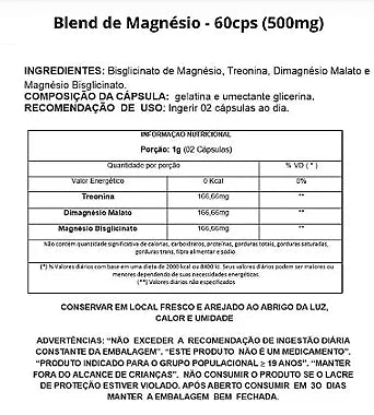 Blend de Magnésio 500 mg – 60 Cápsulas – Relaxamento, Energia e Metabolismo