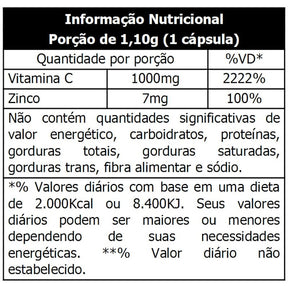 Vitamina C 1000 mg + Zinco – 60 Cápsulas – Imunidade, Antioxidante e Colágeno