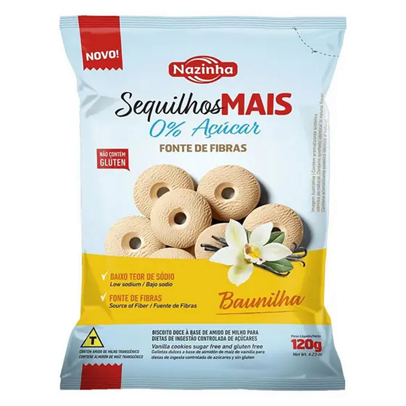 Sequilhos Sem Lactose Sabor Baunilha 120g - Nazinha