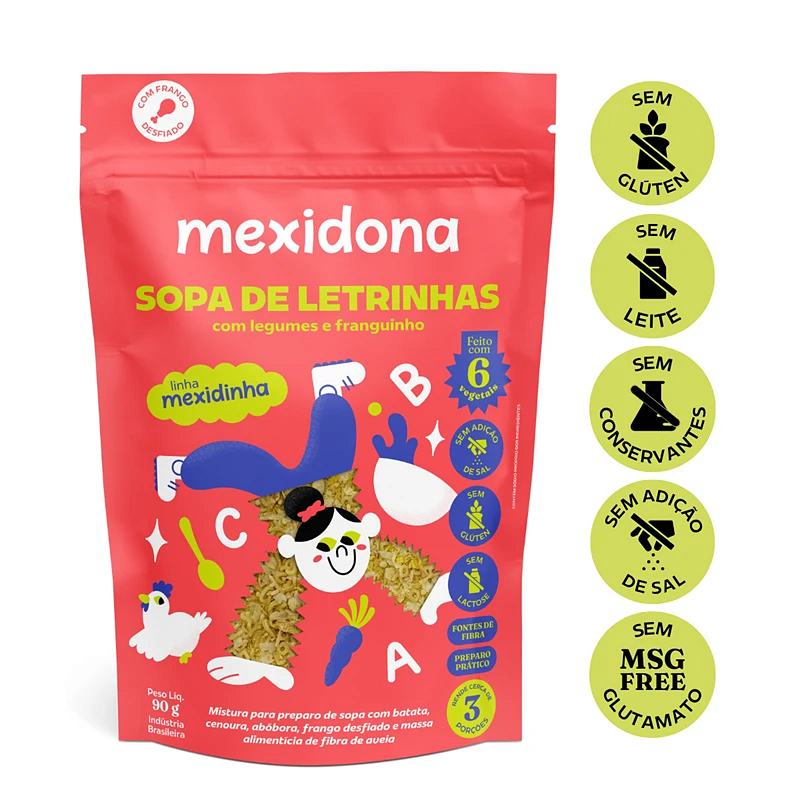 Sopa de Letrinhas (com legumes e franguinho) 90g Mexidona - Nutrição com Sabor e Carinho para os Pequenos