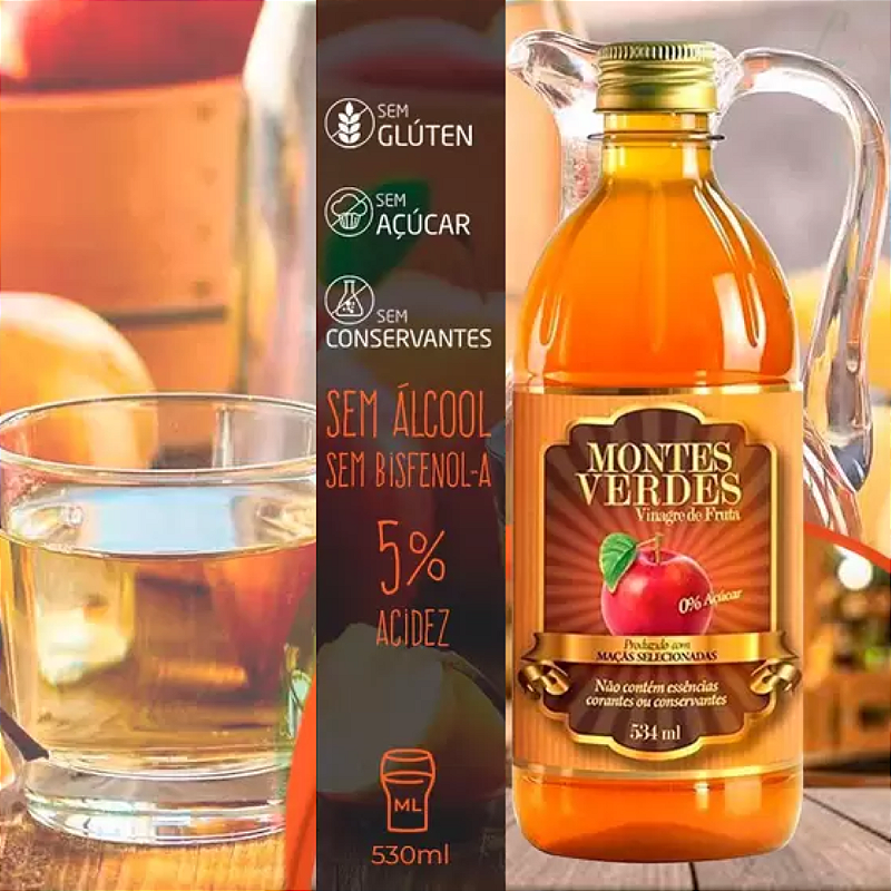 Vinagre de Maçã 530ml Montes Verdes – Natural, Saudável e Versátil