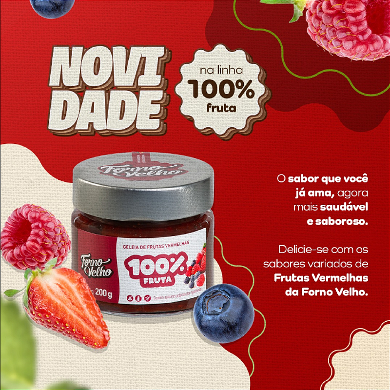 Geleia de Frutas Vermelhas 100% Fruta 200g - Forno Velho – O Sabor Natural de Frutas Frescas em Cada Colher!