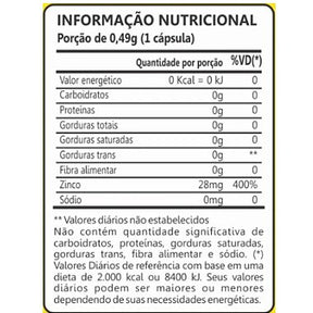 Zinco Quelato 28 mg – 60 Cápsulas – Imunidade, Pele, Cabelo e Energia