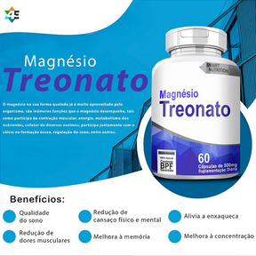 Magnésio Treonato 500 mg – 60 Cápsulas – Memória, Sono e Equilíbrio Mental