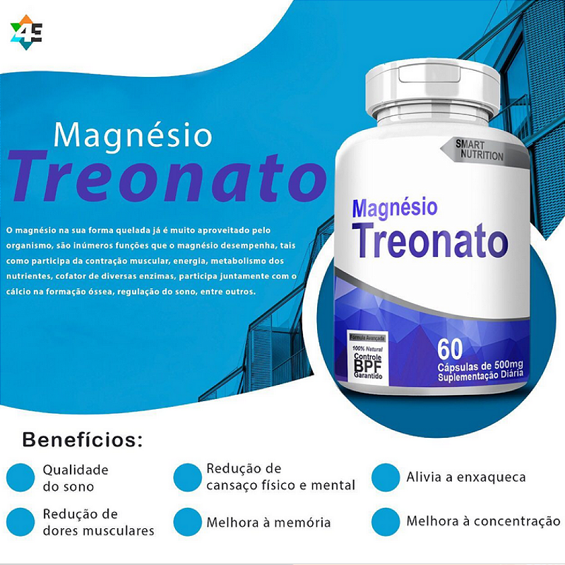 Magnésio Treonato 500 mg – 60 Cápsulas – Memória, Sono e Equilíbrio Mental