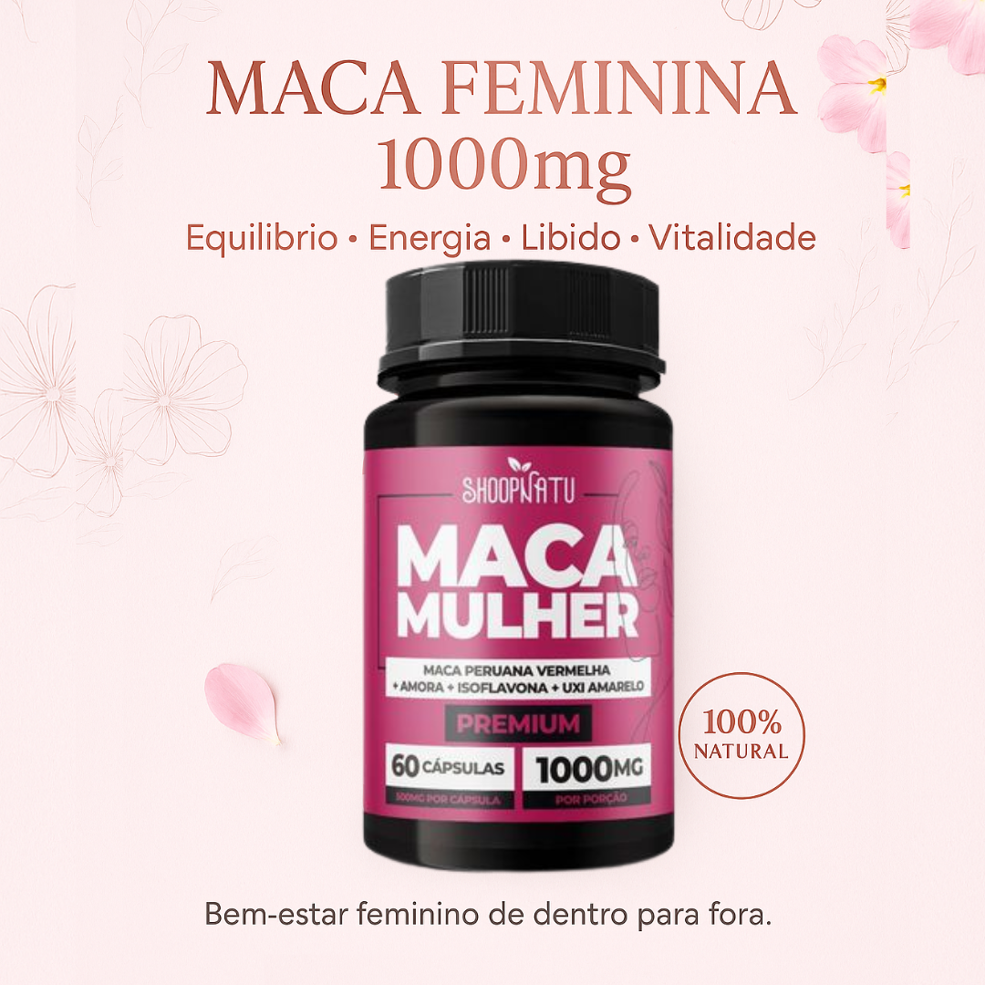 Kit 3x Maca Mulher 1000mg – 180 Cápsulas | Maca Peruana Vermelha + Amora + Isoflavona + Uxi Amarelo