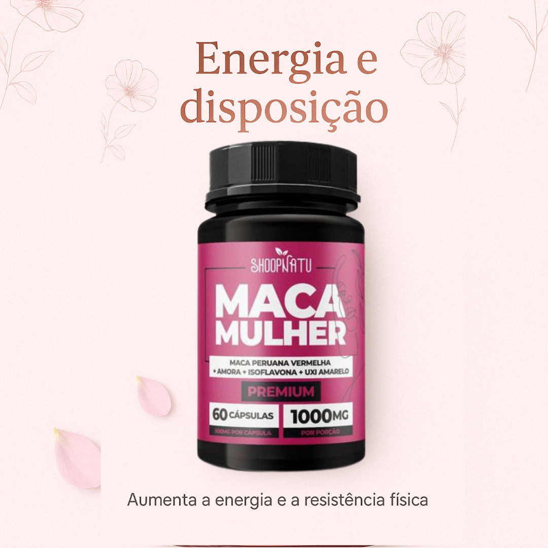 Kit 3x Maca Mulher 1000mg – 180 Cápsulas | Maca Peruana Vermelha + Amora + Isoflavona + Uxi Amarelo