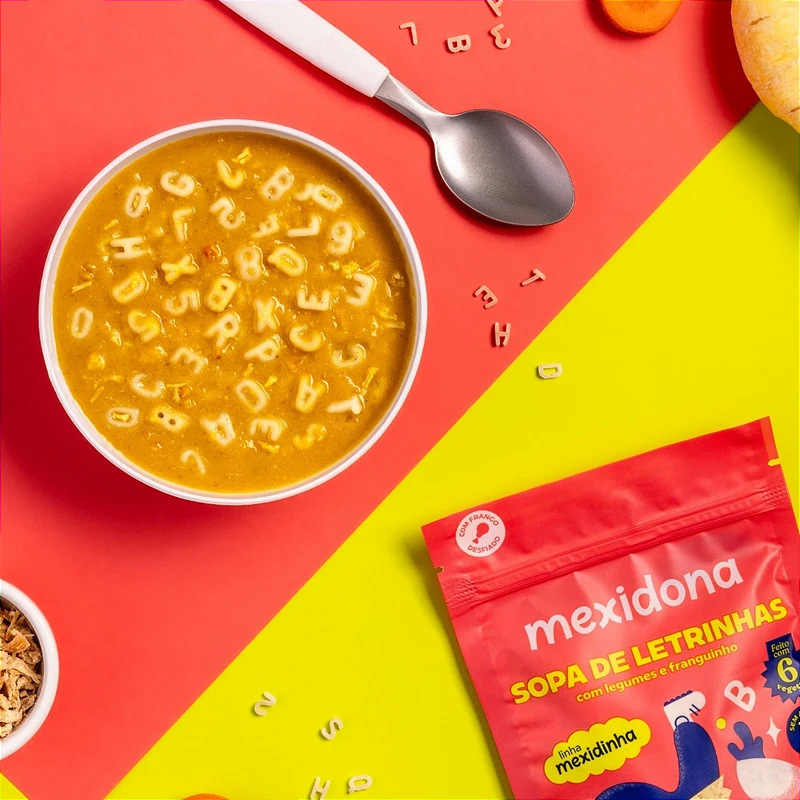 Sopa de Letrinhas (com legumes e franguinho) 90g Mexidona - Nutrição com Sabor e Carinho para os Pequenos