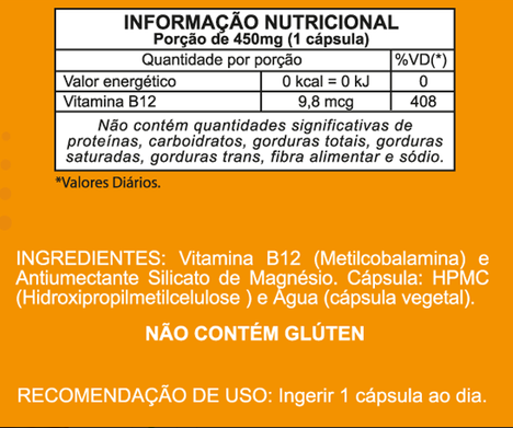 Metilcobalamina 1 ao dia – 60 Cápsulas – Energia, Nervos e Saúde Mental