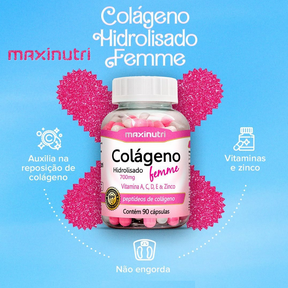 Colágeno Hidrolisado Femme 700 mg – 90 Cápsulas – Firmeza para Pele, Cabelos e Unhas