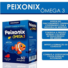 Peixonix Ômega 3 400 mg – 60 Cápsulas Mastigáveis Sabor Cereja | Suplemento Divertido e Saudável