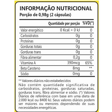 Beta-Caroteno 400 mg – 60 Cápsulas – Antioxidante e Proteção da Pele