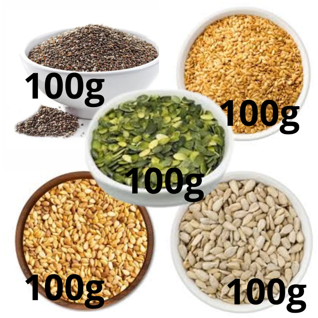 Kit Super Sementes da Vida 5x100g | Chia, Linhaça, Girassol, Abóbora e Gergelim