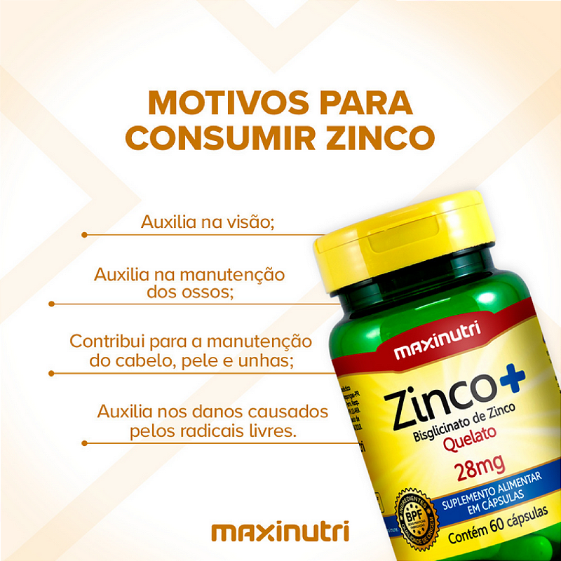 Zinco Quelato 28 mg – 60 Cápsulas – Imunidade, Pele, Cabelo e Energia