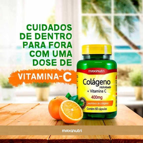 Colágeno Hidrolisado + Vitamina C 400 mg – 60 Cápsulas – Beleza e Proteção