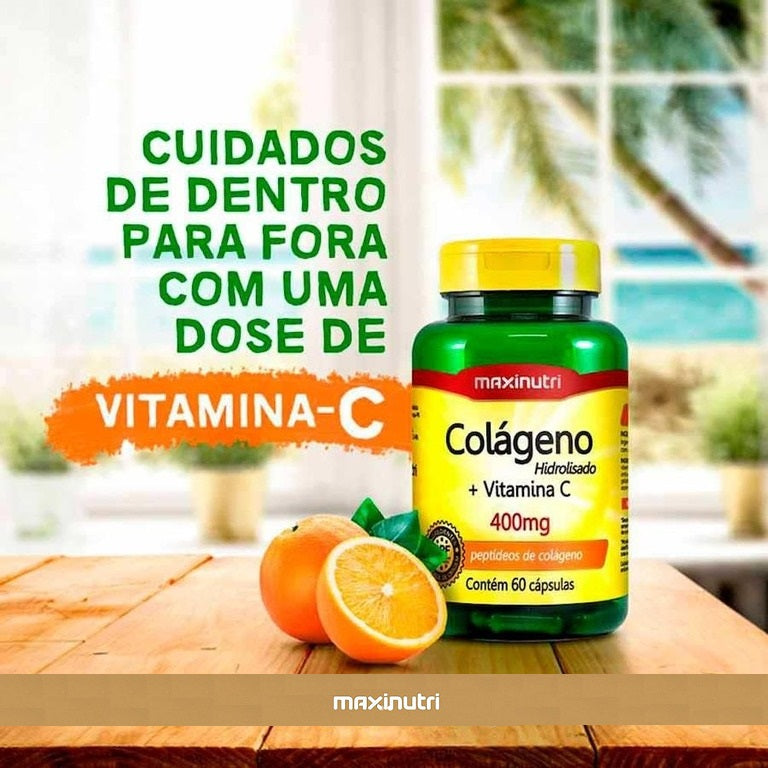Colágeno Hidrolisado + Vitamina C 400 mg – 60 Cápsulas – Beleza e Proteção