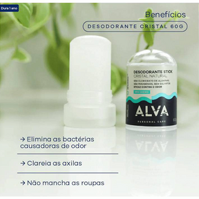 Desodorante Cristal Stick Vegano 60g Alva – Proteção Natural e Sustentável para Você!
