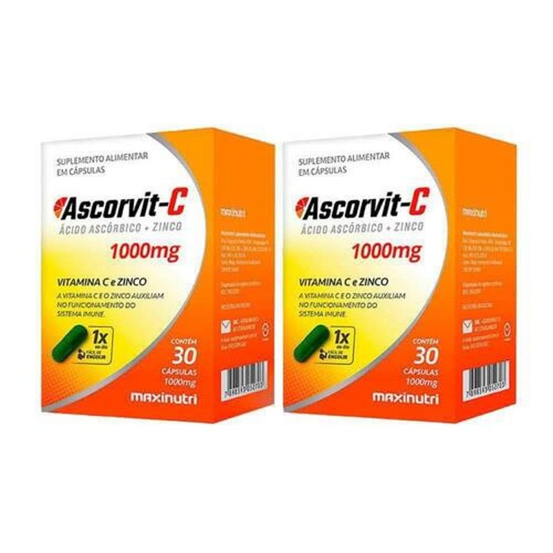 Vitamina C 1000 mg + Zinco – 30 Cápsulas – Imunidade, Antioxidante e Colágeno