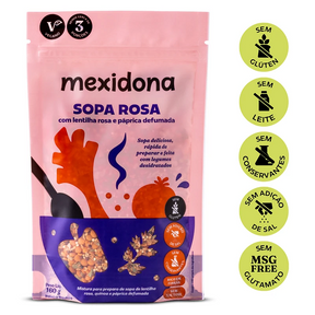 Sopa Rosa (lentilha e páprica defumada) 160g Mexidona - Proteína, Sabor e Praticidade em Uma Só Colherada!
