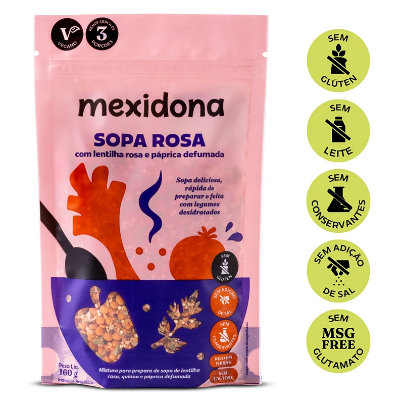 Sopa Rosa (lentilha e páprica defumada) 160g Mexidona - Proteína, Sabor e Praticidade em Uma Só Colherada!