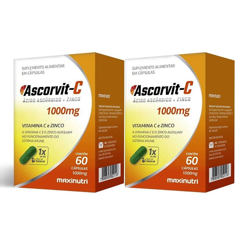 Vitamina C 1000 mg + Zinco – 60 Cápsulas – Imunidade, Antioxidante e Colágeno